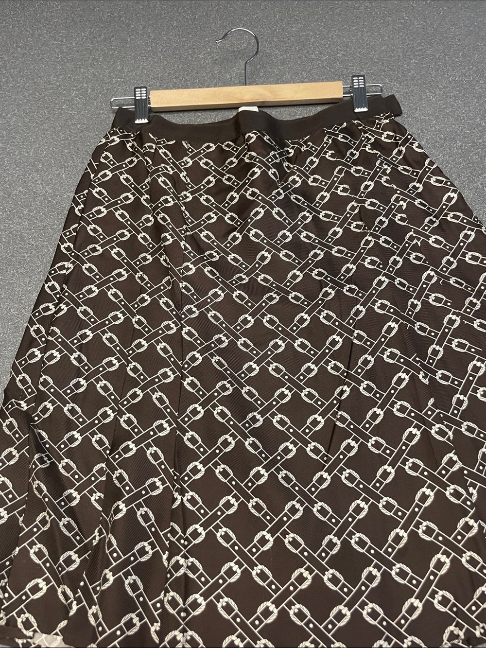 J. Crew Brown Silk Pleated skirt Skirt with Cream Belt Pattern